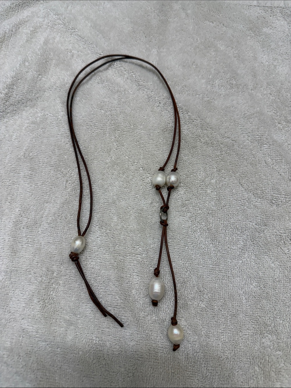 Freshwater Pearl Leather Lariat Necklace - Brown